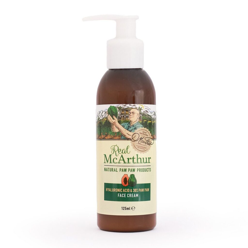 Real McArthur paw paw face cream with hyaluronic acid and Kakadu plum extract, 125ml pump bottle