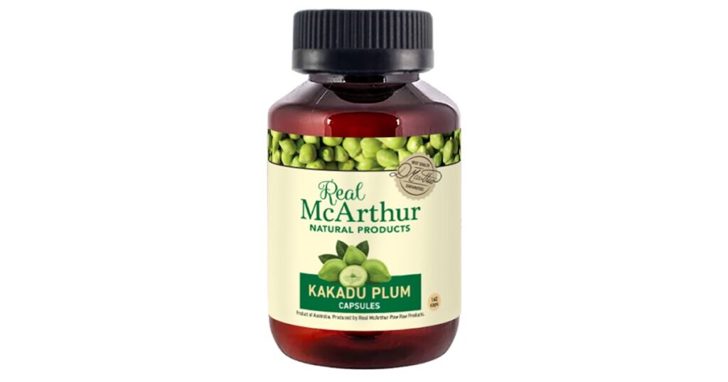 Kakadu plum powder capsules 140 x 500mg - Real McArthur, Australian grown vitamin C, vegan and gluten free